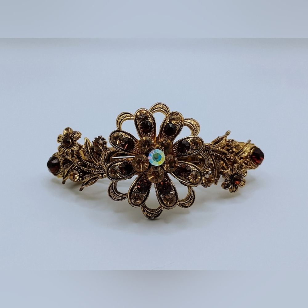 Vintage CLIP PARIS Rhinestone Floral Hair Barrette Clip